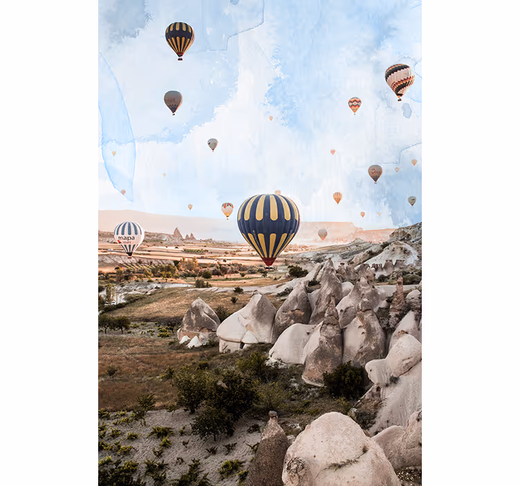 Fototapete wüste mit heißluftballons aus kappadokien - TenStickers