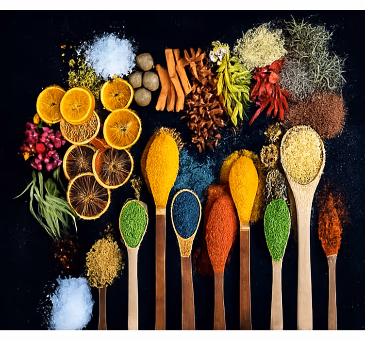Fototapete küche mit holzlöffel und gewürzen - TenStickers