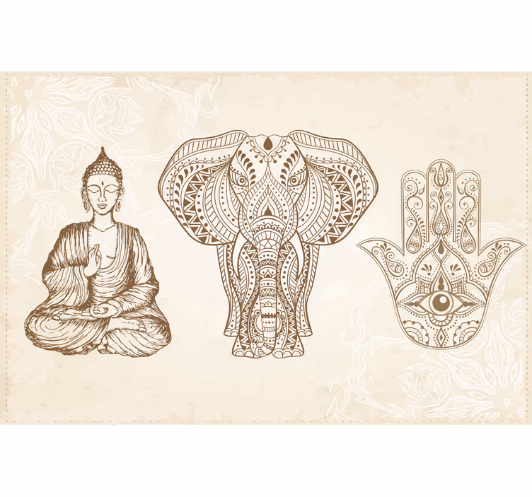 Beige fototapete mit buddha hamsa hand symbol - TenStickers