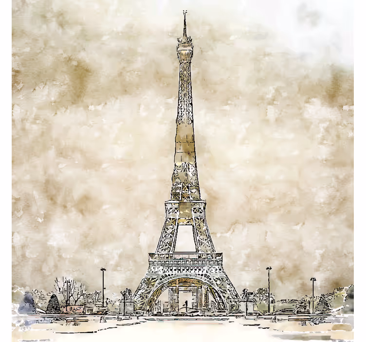 Fototapete beige mit aquarellmotiv eiffelturm - TenStickers
