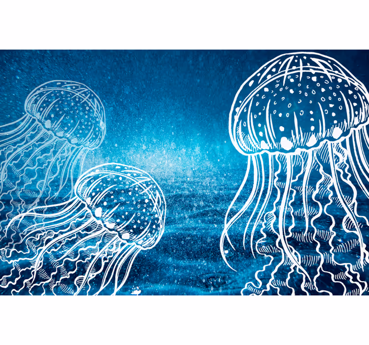 Fototapete blau mit blau-weißen quallen - TenStickers