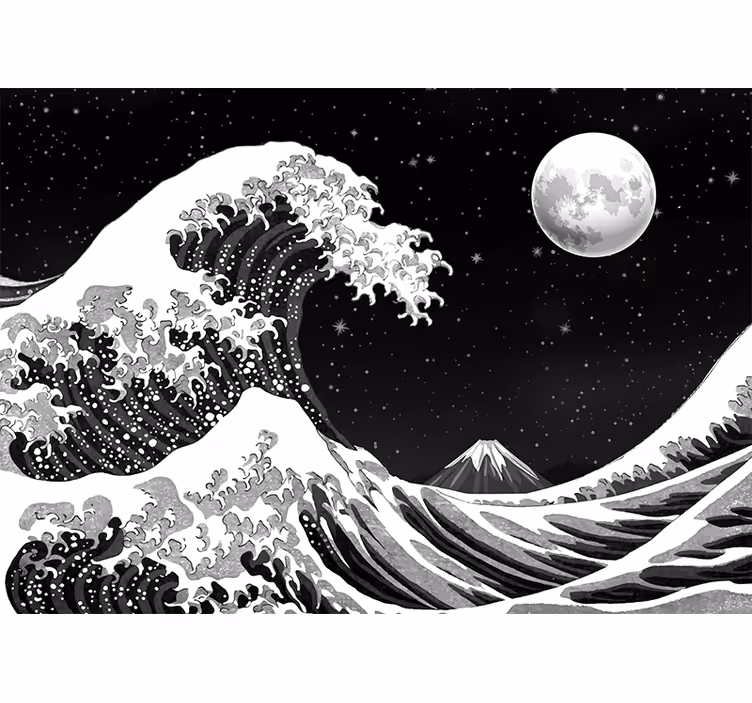 Fototapete schwarz kanagawa-welle bei nacht - TenStickers