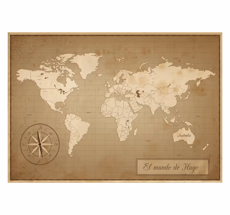 Fototapete braun mit vintage weltkarte und namen - TenStickers