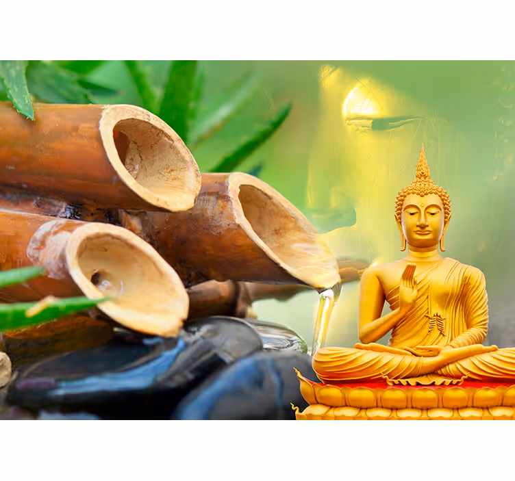 Goldener Buddha mit Wasser Wandtapete - TenStickers