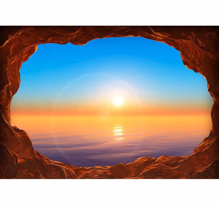 Blick auf das Meer durch eine Höhle 3D Fototapete - TenStickers