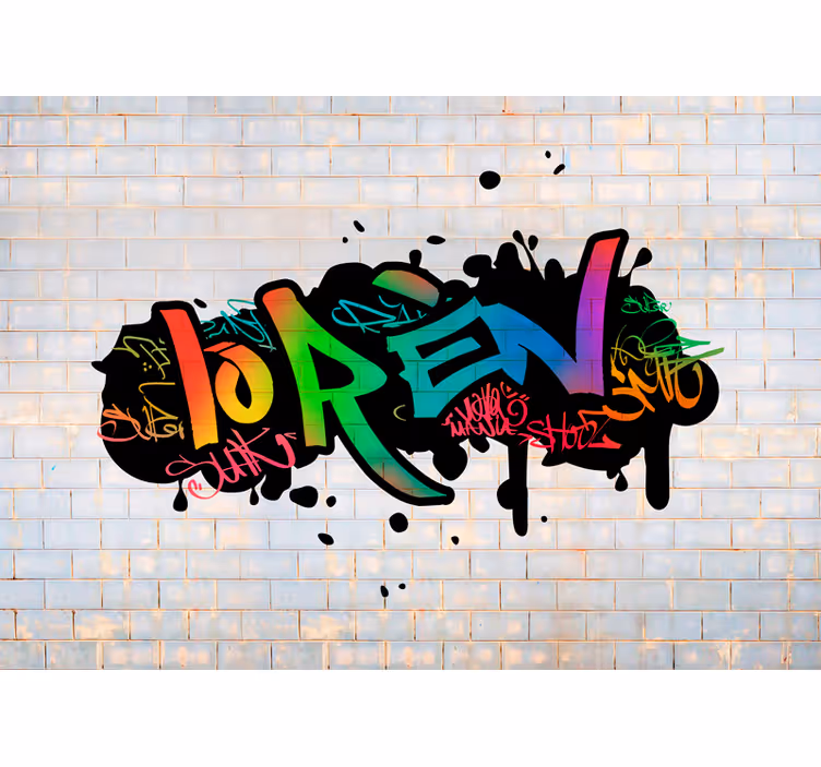 Fototapete Schlafzimmer Ziegelwand Graffiti mit Namen - TenStickers
