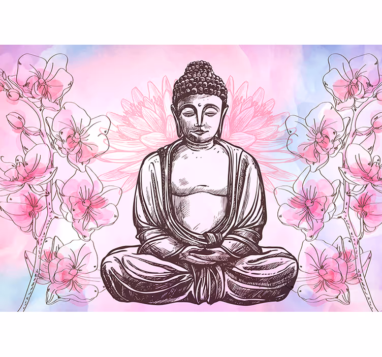 Buddha umgeben von Orchideen Buddha Fototapete - TenStickers