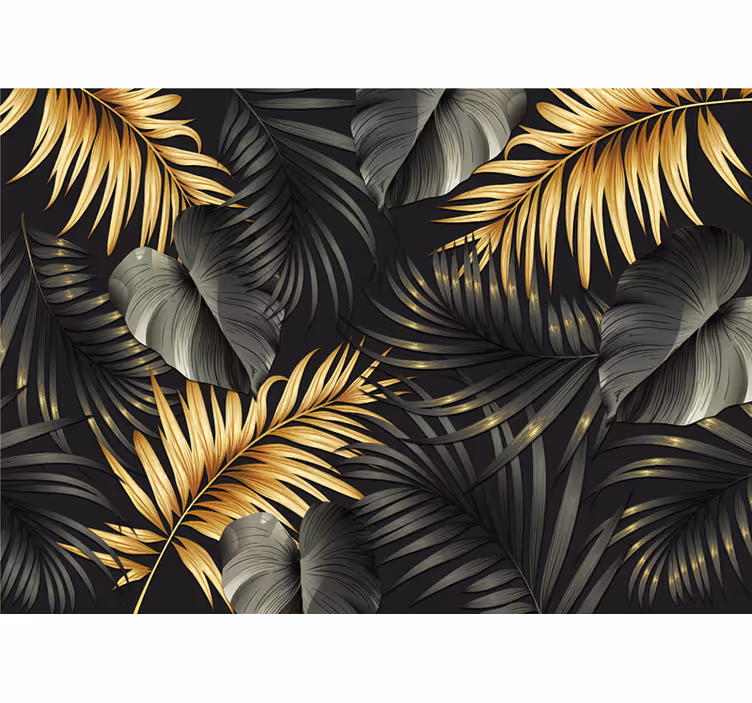 Fototapete Schlafzimmer gold-schwarze Palmenblätter - TenStickers