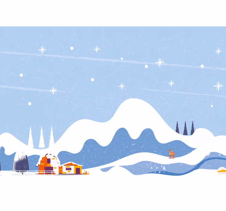 Fototapete Kinderzimmer Schneebedeckte berge mit zelten - TenStickers