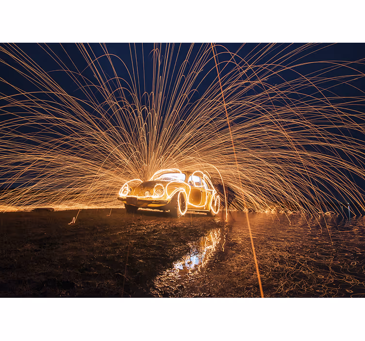 Fototapete 3D Auto in flammen - TenStickers