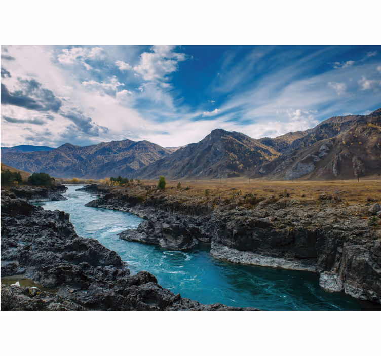 Fototapete Landschaft fluss berg aussicht - TenStickers