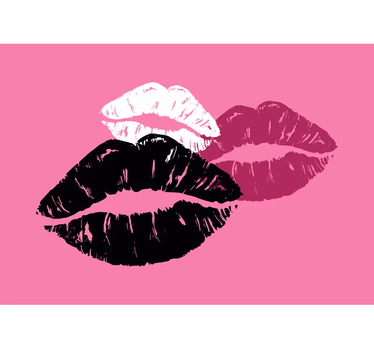 Fototapete Liebe Rosa Hintergrund mit farbigen lippen - TenStickers