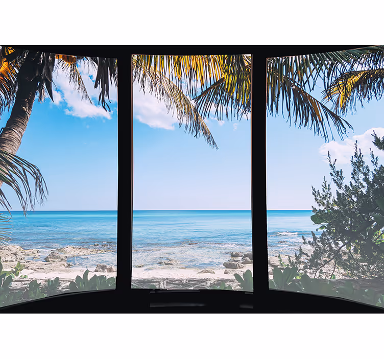 Wohnzimmer Fototapete 3D Meer vom Fenster - TenStickers