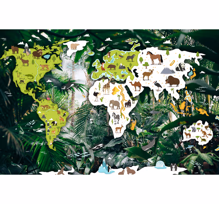 Fototapete weltkarte mit tierweltkarte - TenStickers