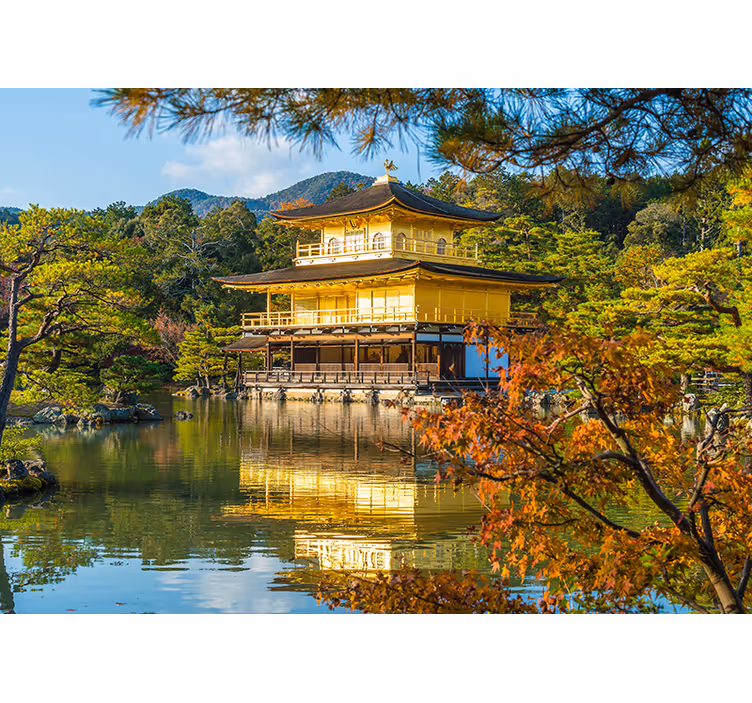Fototapete landschaft goldener pavillon spiegelung - TenStickers