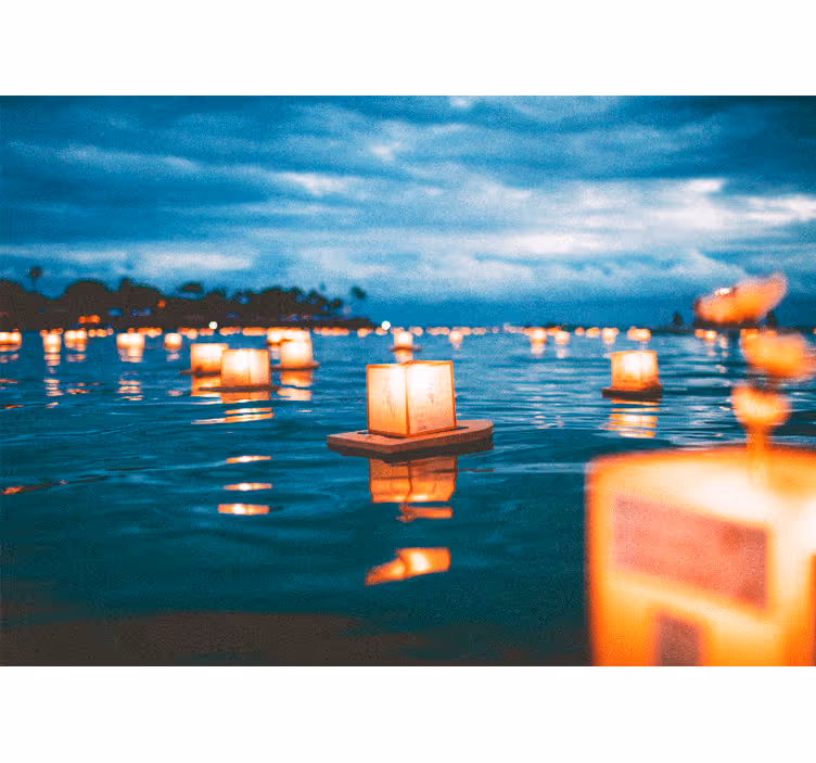 Fototapete Natur schwimmende laternen bei nacht - TenStickers