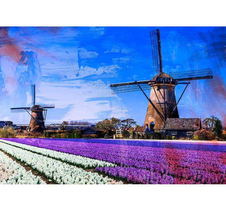 Fototapete Städte tulpenfeld windmühlen - TenStickers