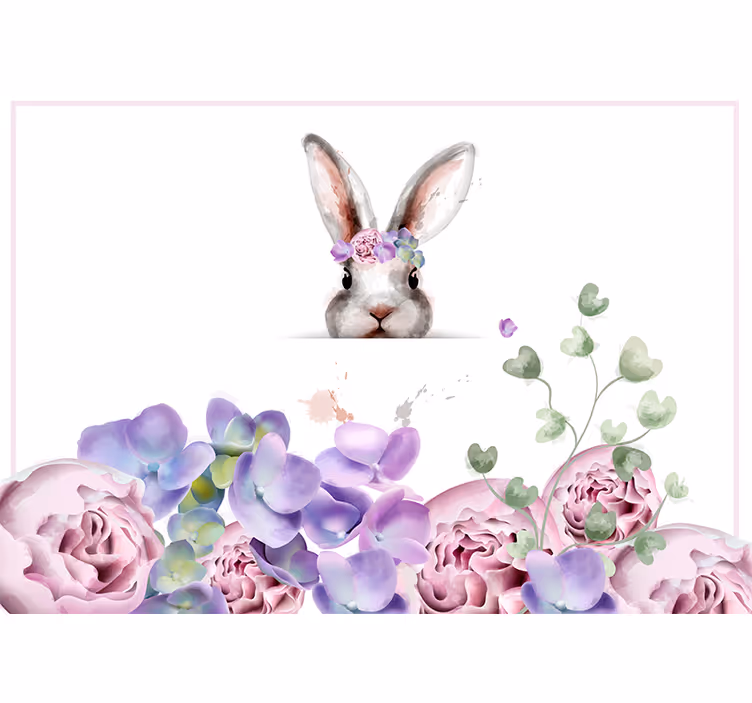 Fototapete Blumen Hase mit blumenkrone - TenStickers