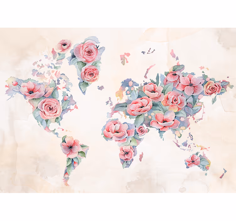 Fototapete Weltkarte Mit blumen verziert - TenStickers