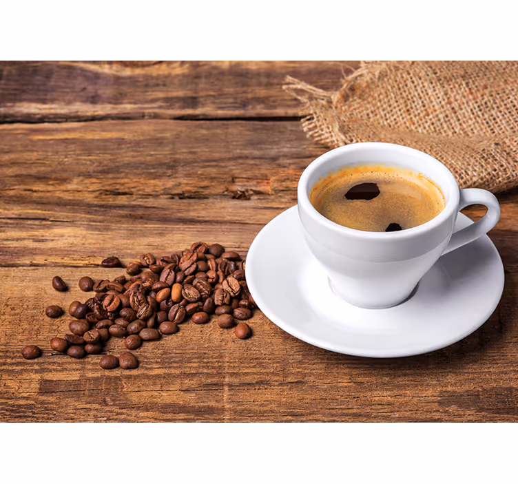 Wand Fototapete Kaffee auf einem holztisch - TenStickers