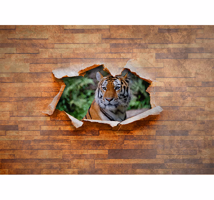 Fototapete tiere tigerkopf an der wand - TenStickers