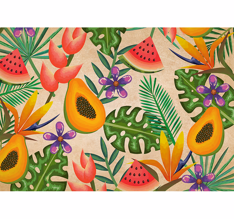 Fototapete blumen mit tropischen früchten - TenStickers