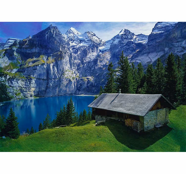 Fototapete Natur Hütte am see und in den bergen - TenStickers
