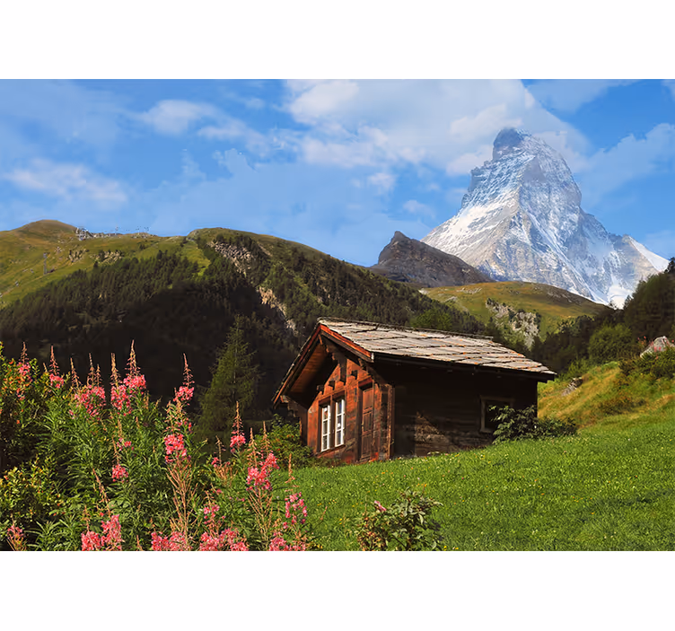 Fototapete landschaft bergblick hütte - TenStickers