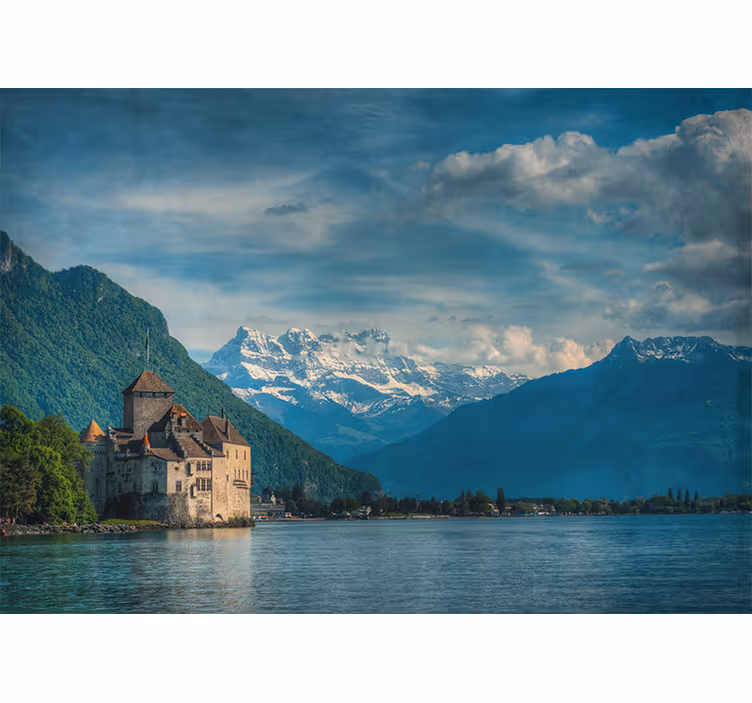 Fototapete landschaft bergiges schloss panorama - TenStickers