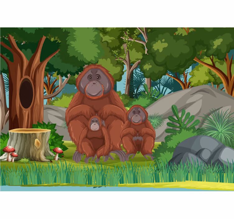 Fototapete tiere orangutans familienszene - TenStickers