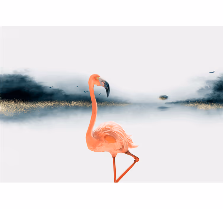 Fototapete Wohnzimmer Original ölgemalte flamingos - TenStickers