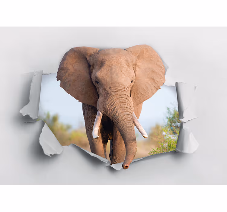 Fototapete 3D Elefant, der die mauer durchbricht - TenStickers