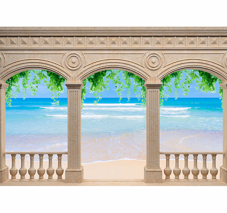 Fototapete 3D Gezeichnete bögen mit paradiesblick - TenStickers
