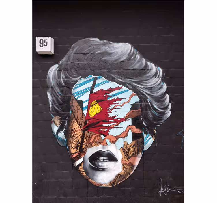 Fototapete Urbane Kunst Graffiti-gesicht auf ziegeln - TenStickers