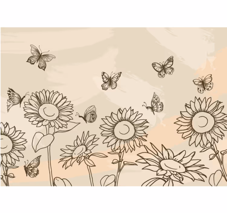 Fototapete Blumen sonnenblume schmetterling skizze - TenStickers