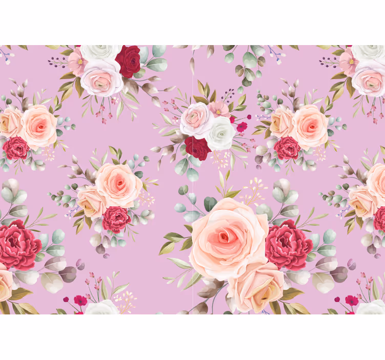 Fototapete Blumen Vintage-design mit rosa Hintergrund - TenStickers