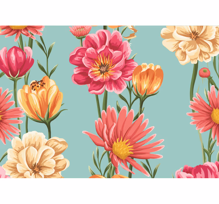 Fototapete Blumen Bunte blumen blauer Hintergrund - TenStickers