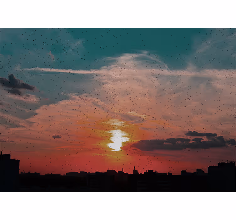 Fototapete landschaft sonnenuntergang über der stadt - TenStickers