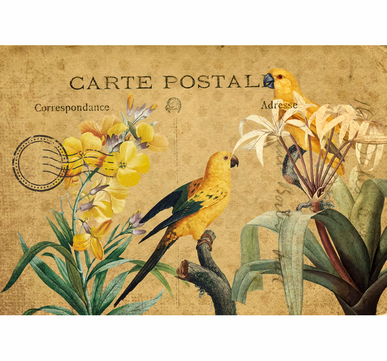 Fototapete weitere blumen vintage papageien und flora - TenStickers