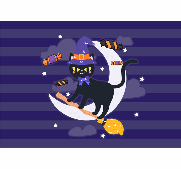 Fototapete Wohnzimmer Süße schwarze katze wirft bonbons - TenStickers