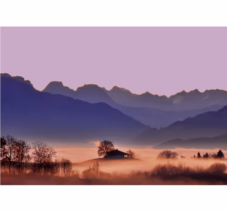 Fototapete Berge Nebellandschaft ästhetische Farben - TenStickers