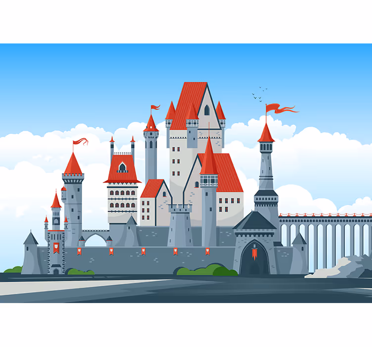 Fototapete fantasie schloss mit roten dächern - TenStickers
