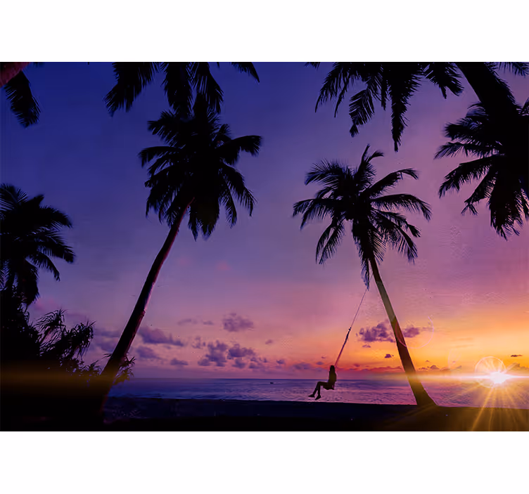 Fototapete Meer Lila Sonnenuntergang am Strand - TenStickers