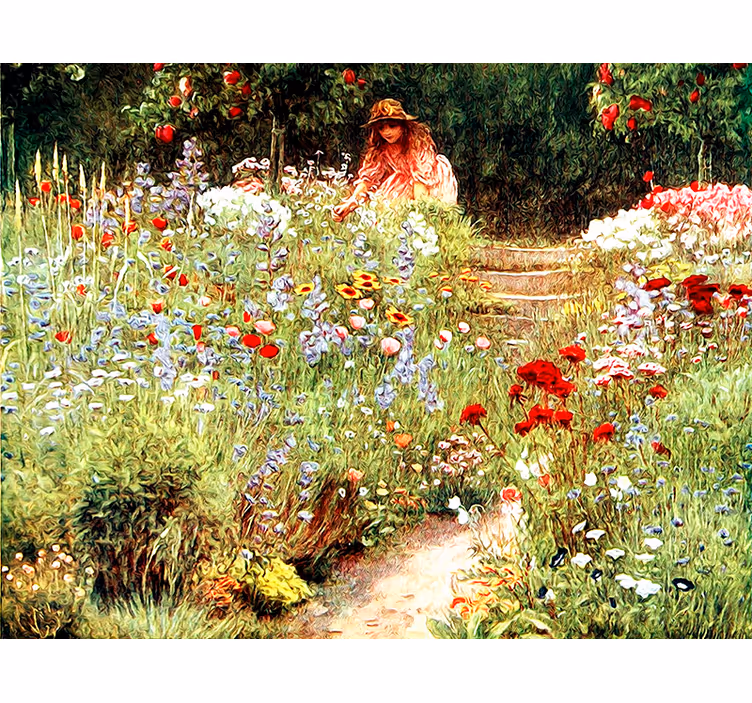 Fototapete blumen gartenszene mit weg - TenStickers