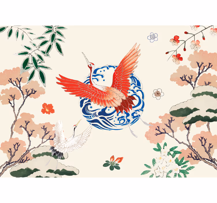 Fototapete Vintage Gemalter asiatischer zen-vogel - TenStickers