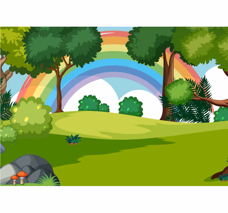 Fototapete Kinderzimmer Regenbogen und grüner wald - TenStickers