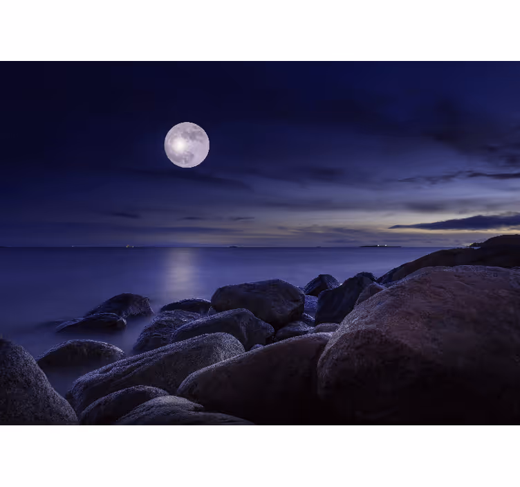 Fototapete himmel mit leuchtender mondmeerlandschaft - TenStickers