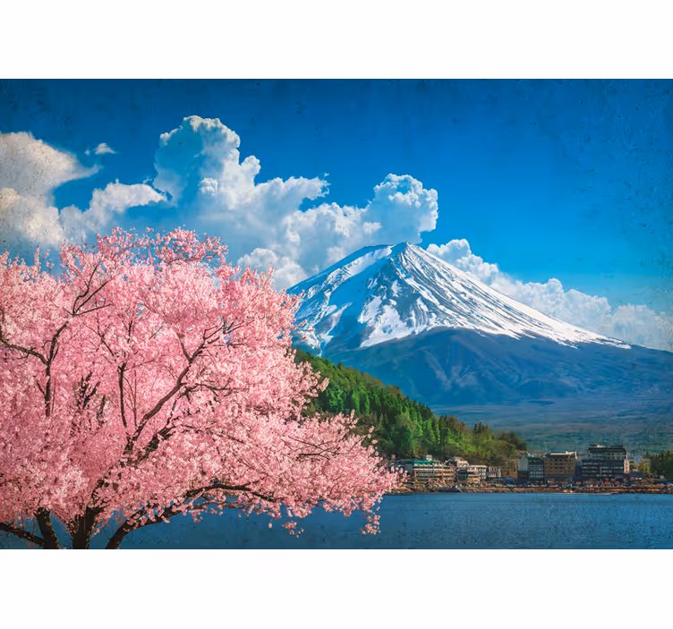 Fototapete landschaft berge und kirschblüten - TenStickers