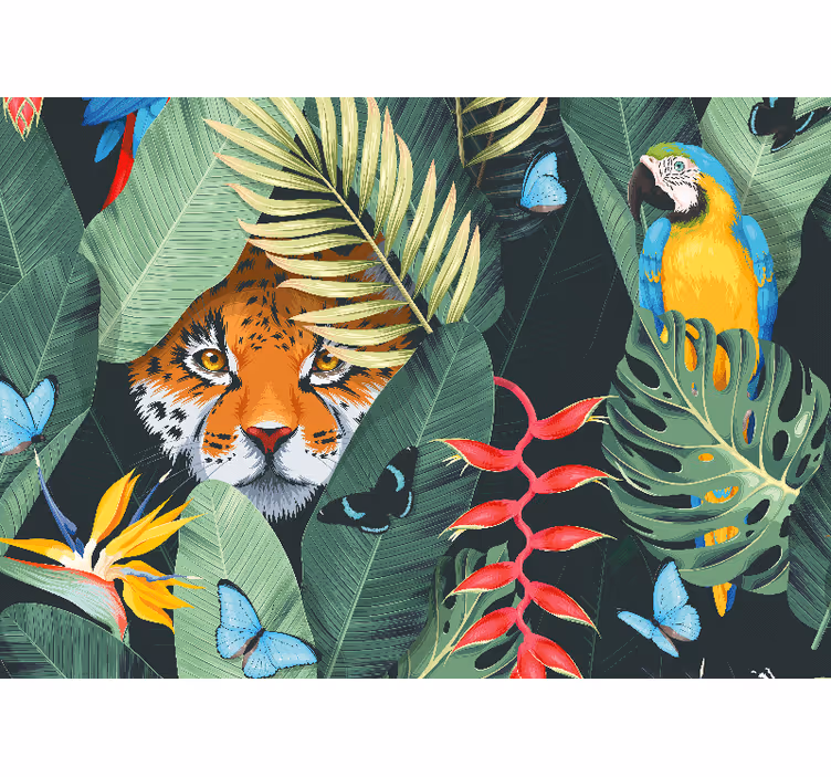 Fototapete Tiere tiger und papagei - TenStickers