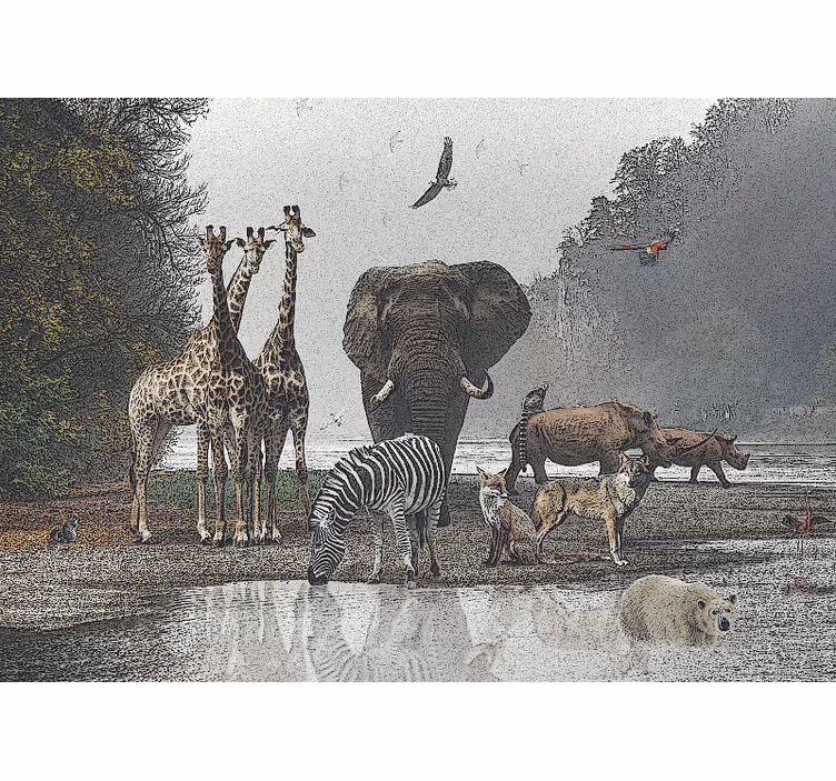 Fototapete dschungel tierwelt versammlungsszene - TenStickers